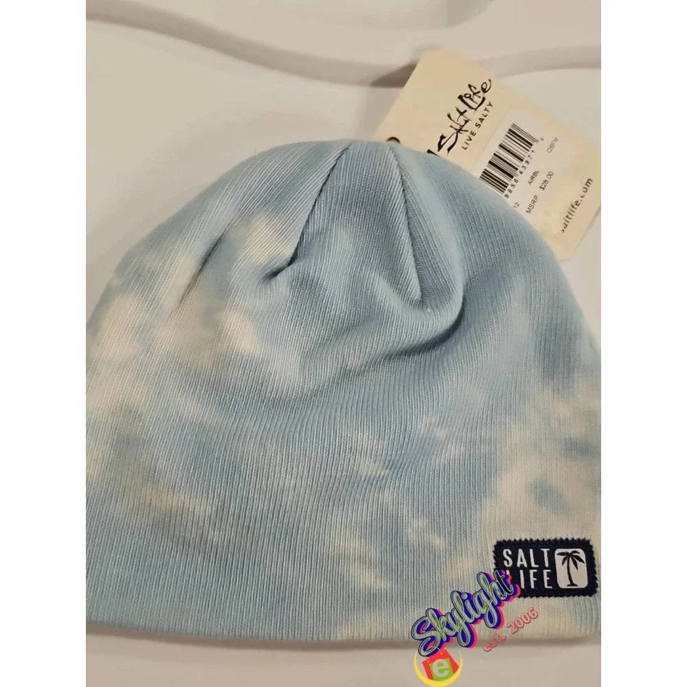 Salt Life Girls Sky Blue Tie-Dye Cloud‎ Beanie Hat Knit Cap Fits Most One Size